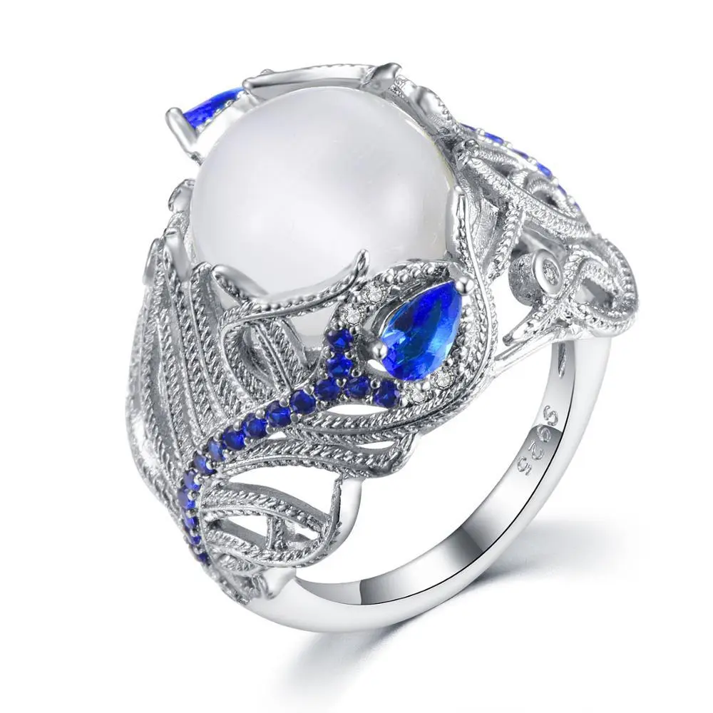 hainon Wholesale Custom Moon Stone Rings Flower Shape Design opal Sapphire Engagement Rings 1