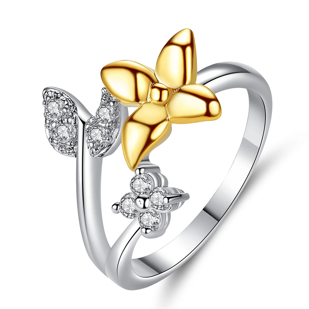 Hainon Silver ring romantic jewelry Golden butterfly zircon heart Creative women wedding ring wholesales 1