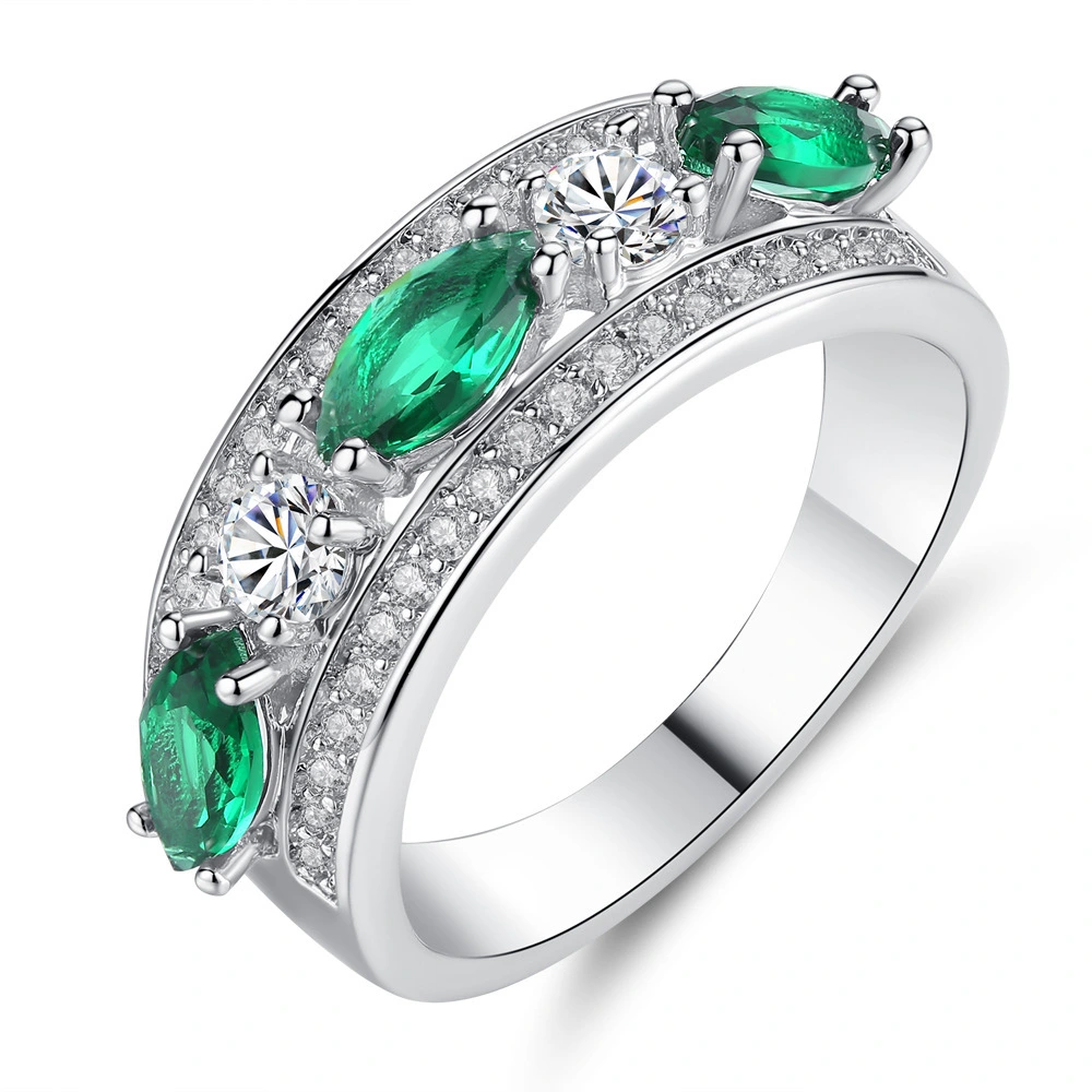 New wedding ring Unique design shape green colored cubic zirconia engagement ring 1