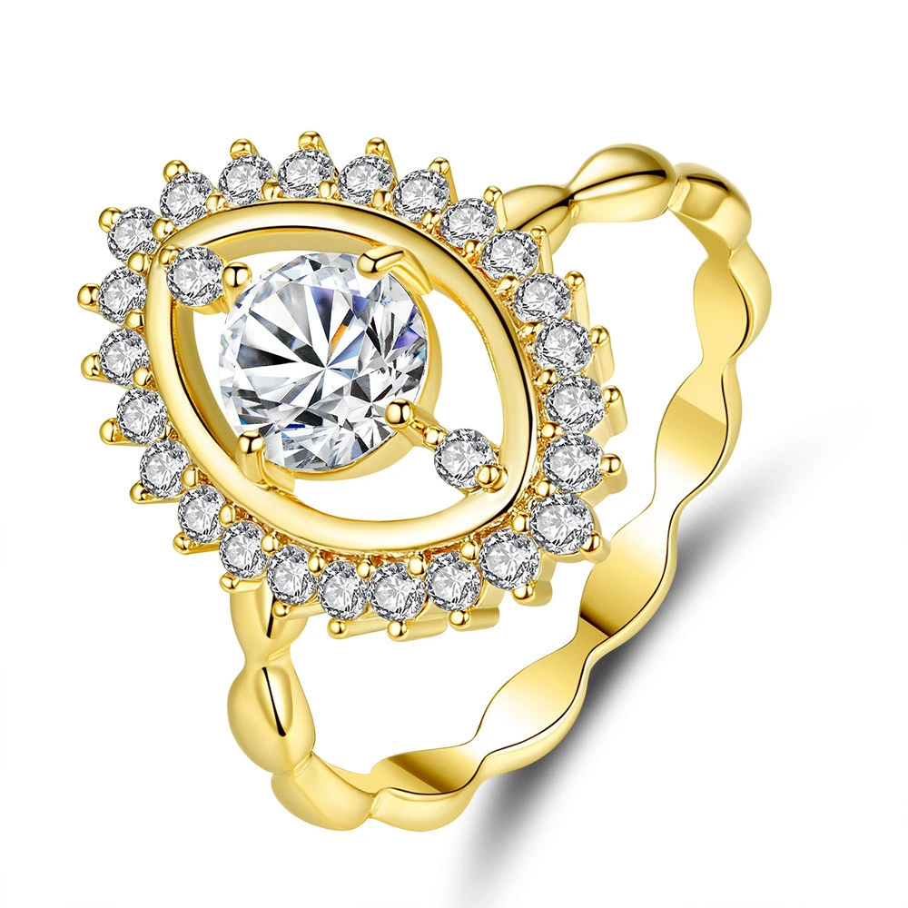 Hainon wedding rings gold color Eye shape shiny zircon rings jewelry women wholesale 1