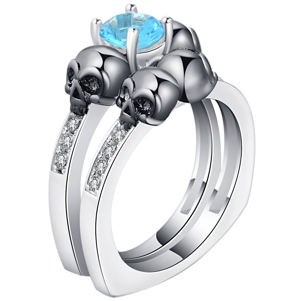 2018 wedding rings Set silver plated skull engagement rings for women/men Hainon jewelry wholesale 1