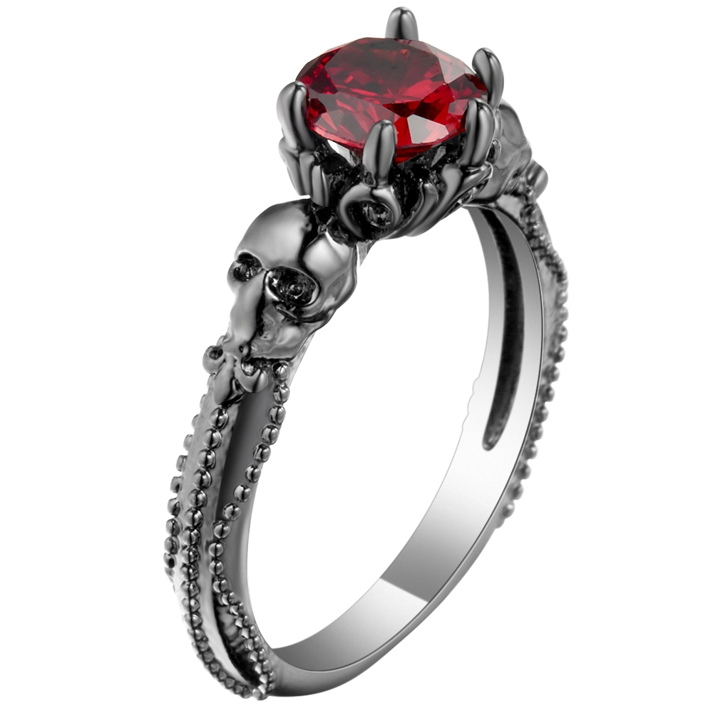 2018 wedding rings simple skull black gold plating red zircon ring single gem men/women engagement rings Online wholesale 1