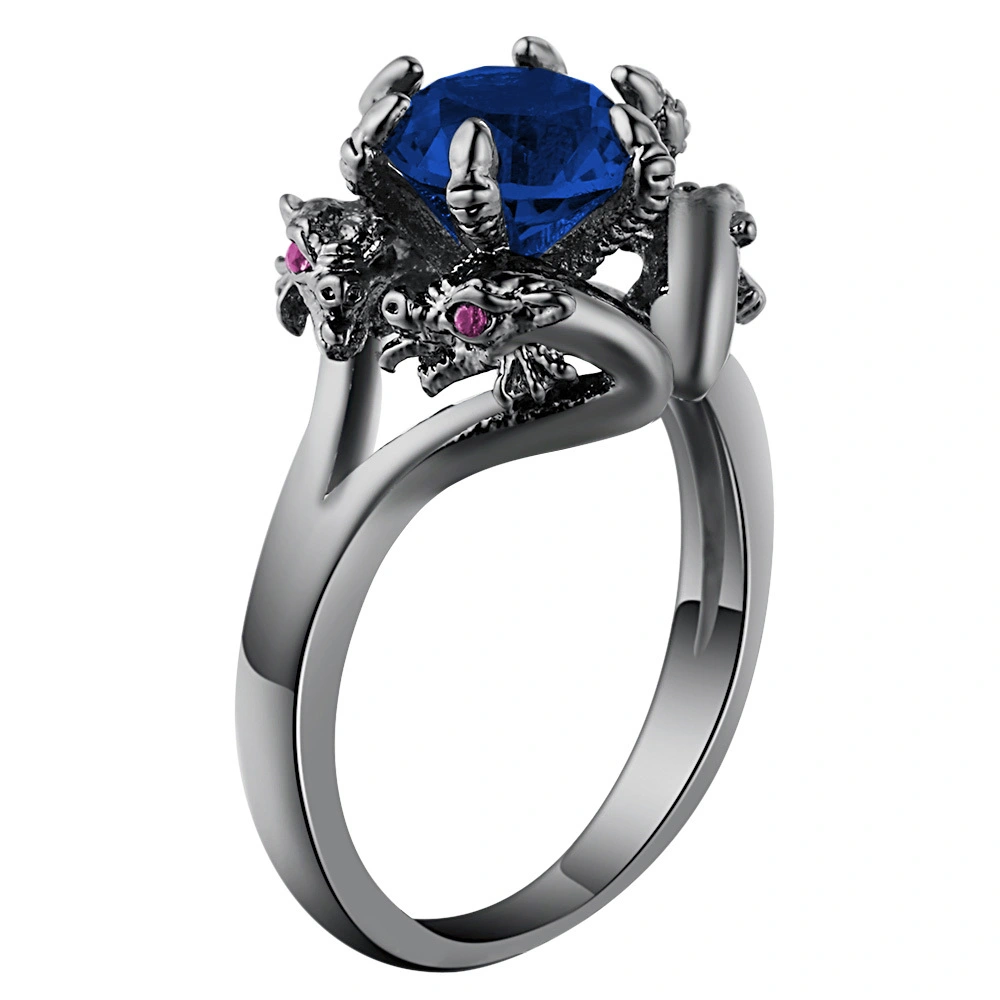 Black ring Chinese wind four dragon around design blue zircon ring unisex engagement ring 1