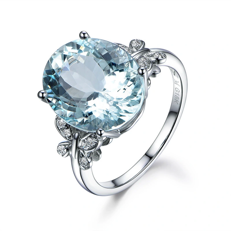 2018 Yiwu factory wholesale Shiny Sky blue zircon butterfly decorative elegant ladies engagement ring silver plated 1