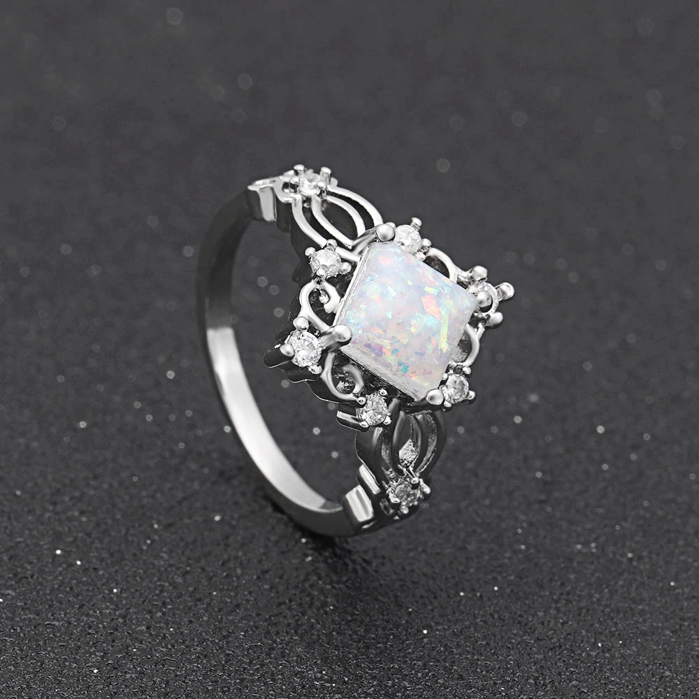 plating Silver Ring Beautiful white opal main stone promises Engagement ring Wholesale 1