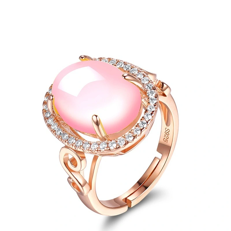 Jade round shape plating rose gold ring ladies summer fashion jewelry wedding ring 1