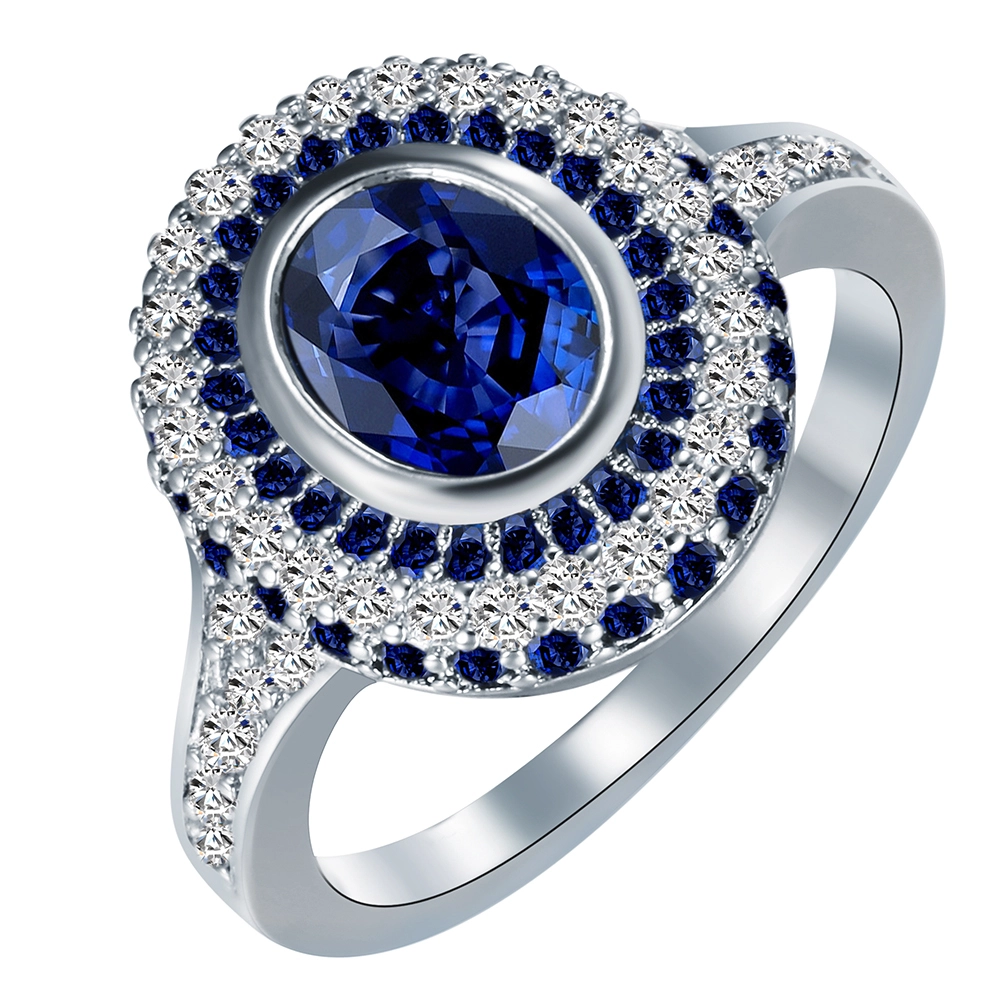 2018 wedding rings simple sea blue round zircon silver ring single gem men/women engagement rings Online wholesale 1