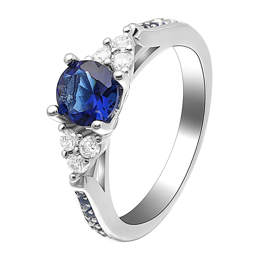 Royal Blue Zircon Fashion Wedding Ring Silver Plated Cheap Wholesale 1