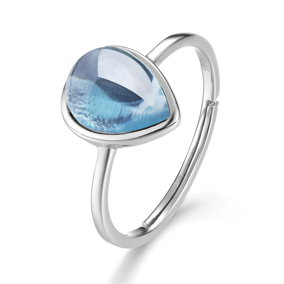 Hainon Fashion Silver Plated Rings Jewelry for Women Sky Blue Oval Water Drop Shape Crystal Zircon Engagement Party Ring Jewelry 1