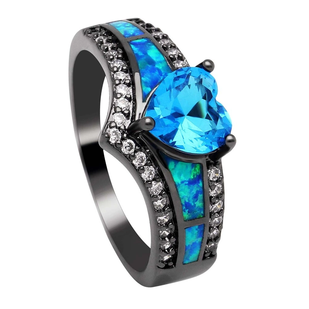 Hainon YIWU Charming Opal Ring Colorful Jewelry Black Gold Filled Engagement Rings 1