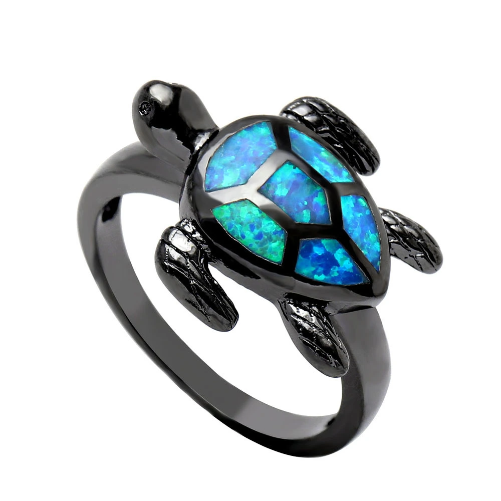 Hainon Unique Turtle Opal Animal Rings For Women Fashion Jewelry Black Gold Engagement Ring Jewelry Wholesale Dropshipping 1