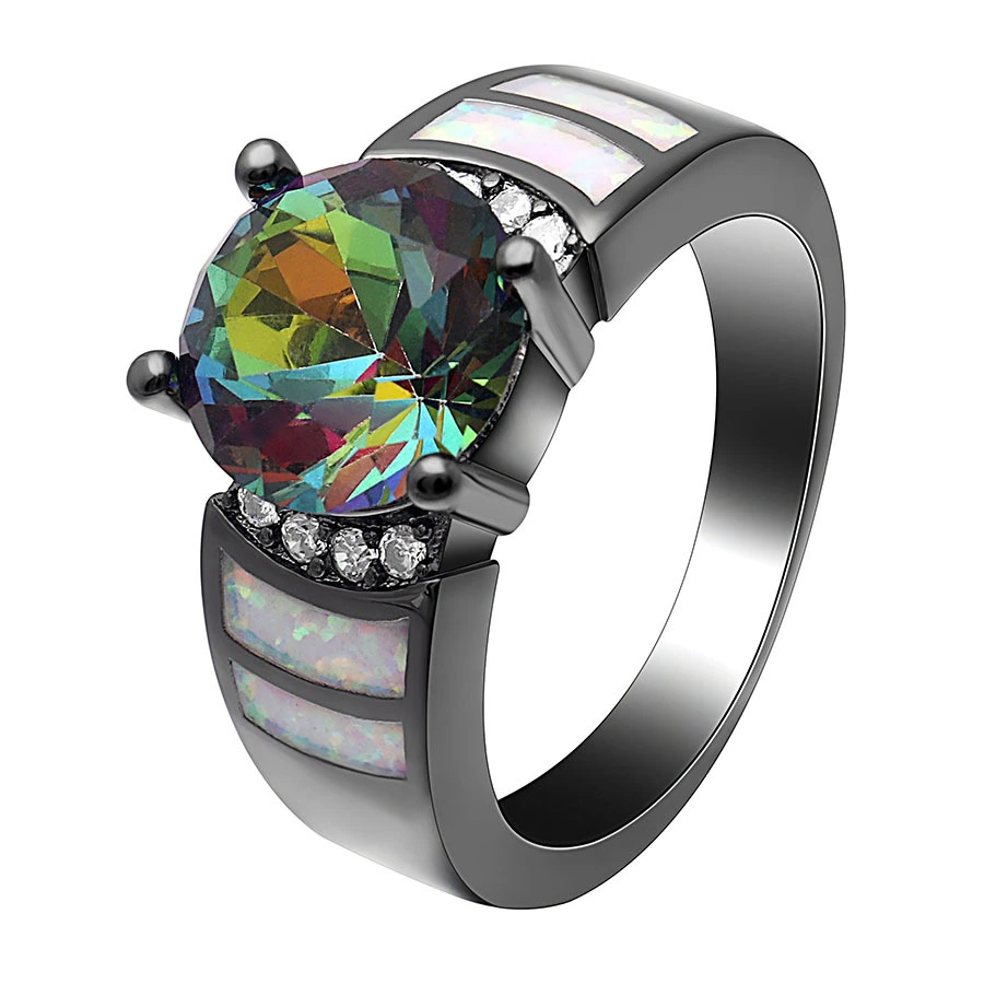 Hainon Single multicolor large zircon ring plated black gold opal wedding ring gift dropshipping/wholesale 1