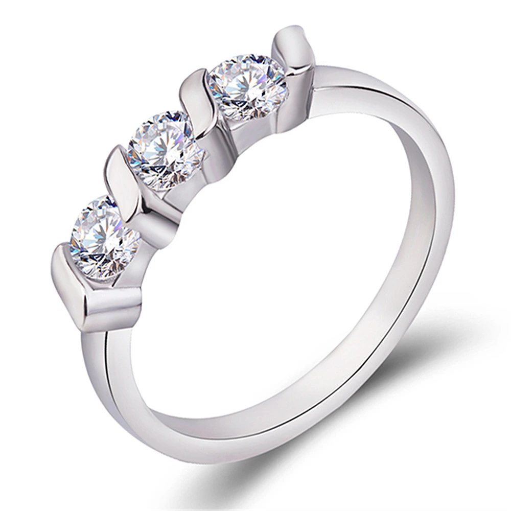 Hainon gold plated jewelry rings Hot sale Three white zircon engagement rings for women1dollar wholesale 1