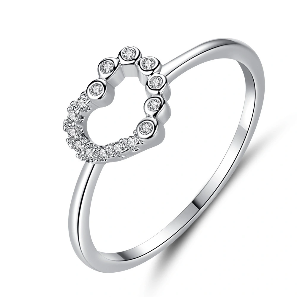 Hainon Silver ring romantic jewelry white zircon heart Creative women wedding ring wholesales 1