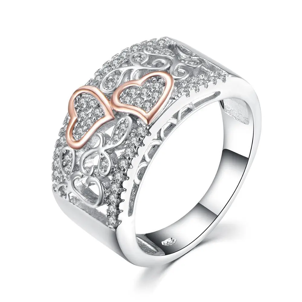 Valentine's Day Wedding rings jewelry women 18K rose gold color Heart-shaped women rings Hainon Wholesale 1