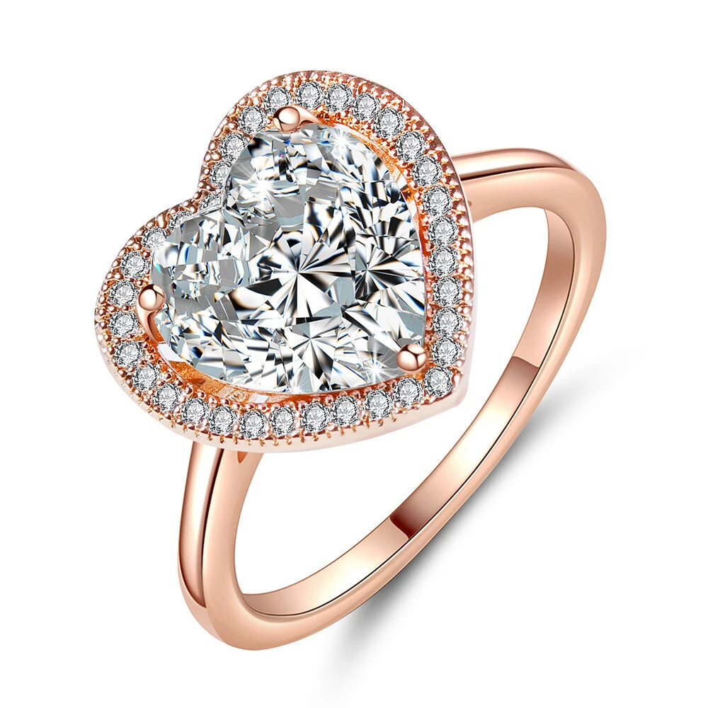Hainon jewelry rings rose gold heart white zircon women wedding rings 1