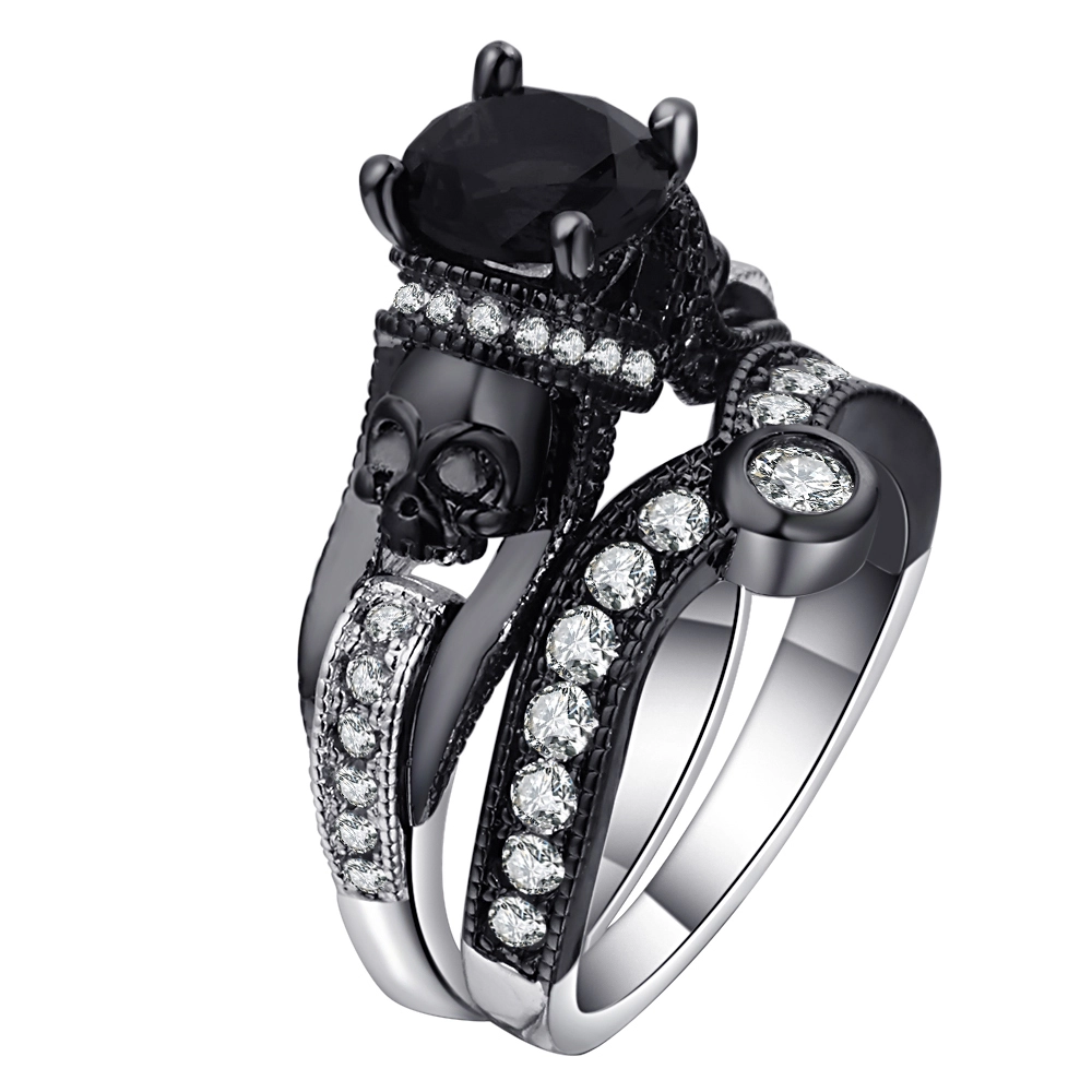 Wholesale fashion jewelry black zircon Punk style skull men rings 1