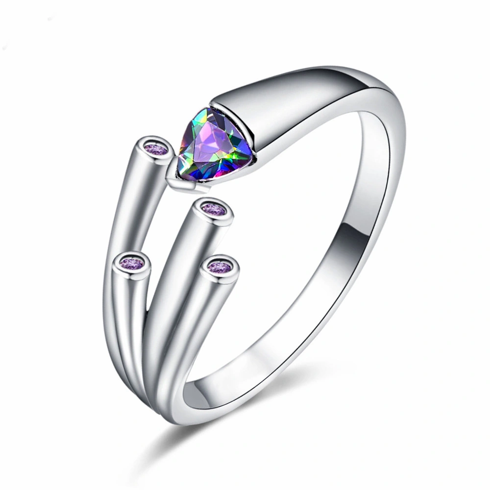 Hainon Silver ring romantic jewelry purple zircon triangle Creative women wedding ring wholesales 1