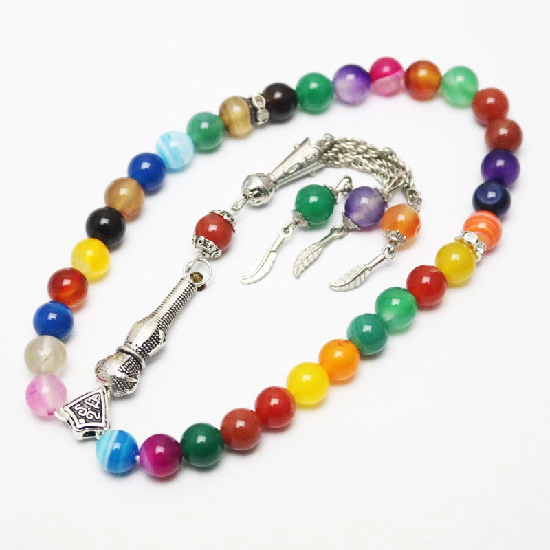 Colorful tassel bracelet Beads Natural Gemstones muslim 33 Prayer Beads Bracelet 8mm for Women Men 1