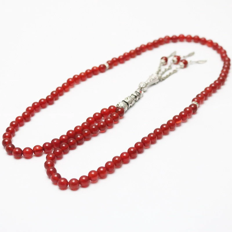 Rosary bead Muslim bracelet Natural Stones 8MM 99 particle red Bead with Tassels Decor Prayer Beads 1