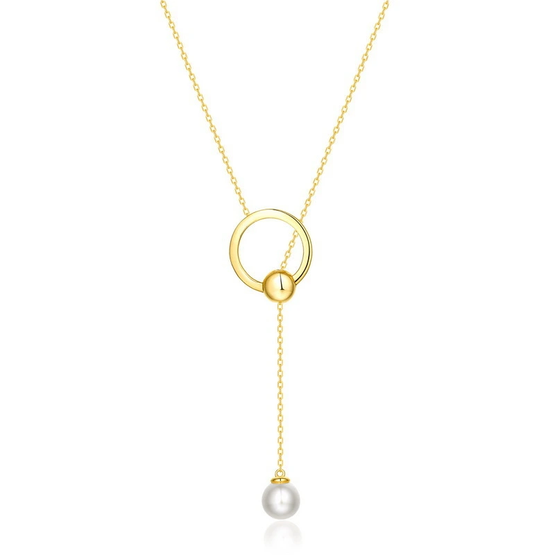 Hainon Simple Fashion Round Gold Plated Pendant Necklace Jewelry for Women Custom Pearl Necklaces Wholesale 1
