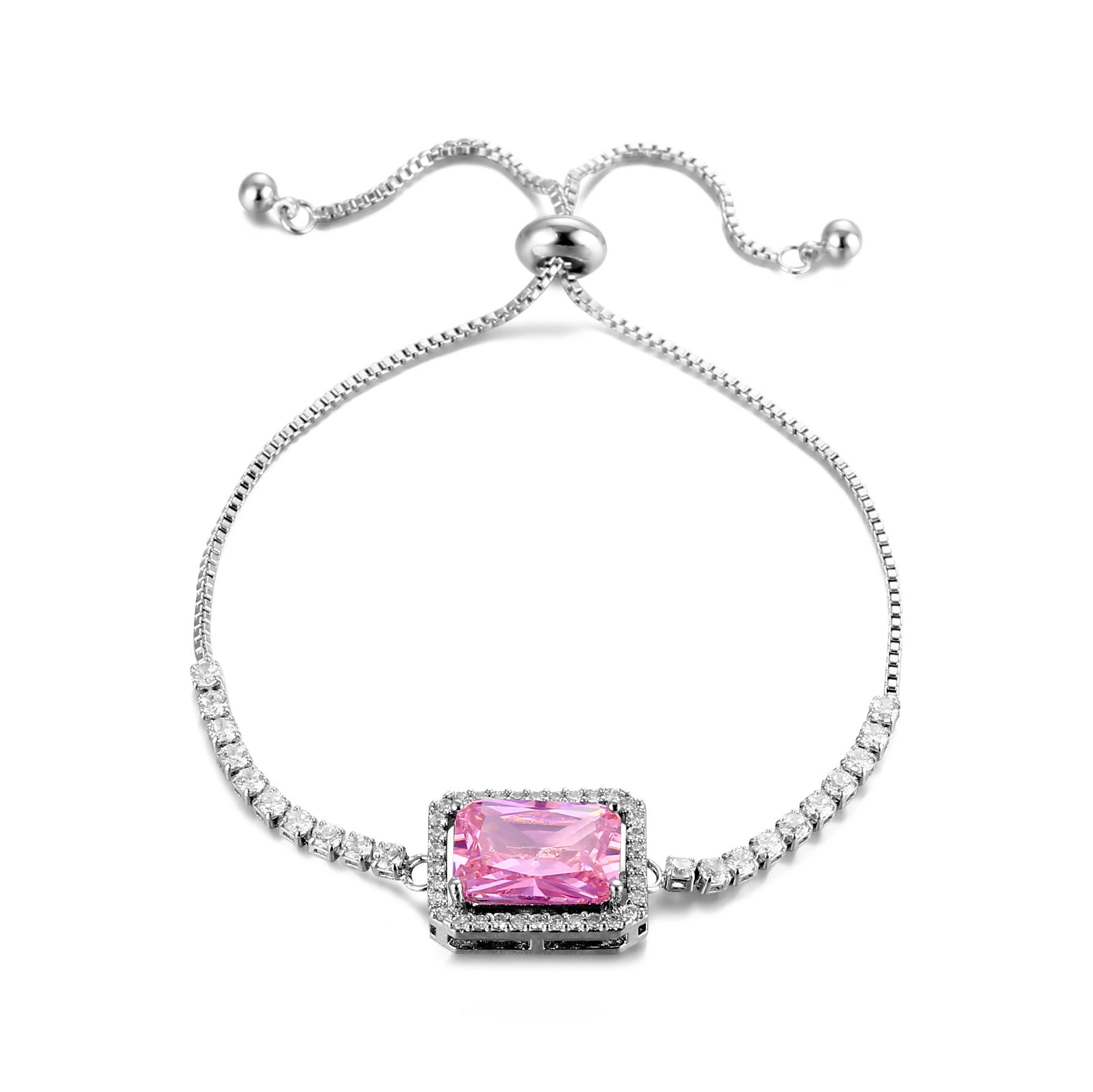 New fashion bracelets & bangles square crystal white gold plated factory jewelry silver bracelet women 1