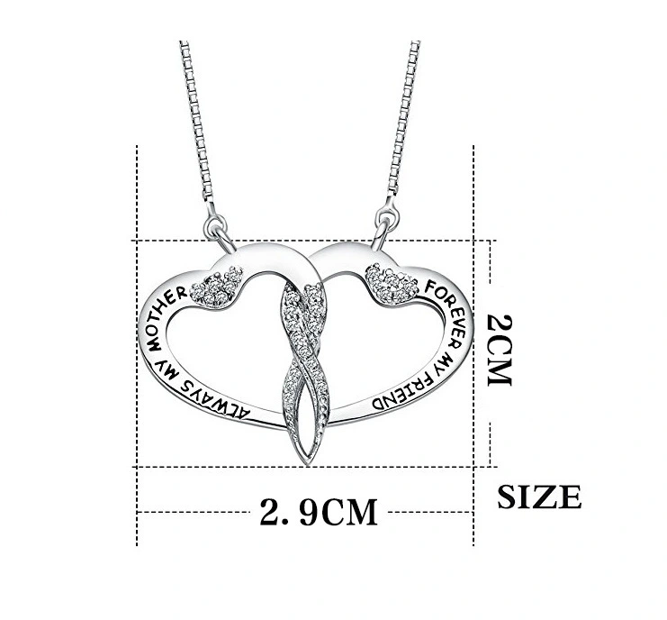 Hainon Mother`s Day Gift 925 Sterling Silver Necklace Women's Double Love Heart Pendant Necklace Wholesale Supplier 1