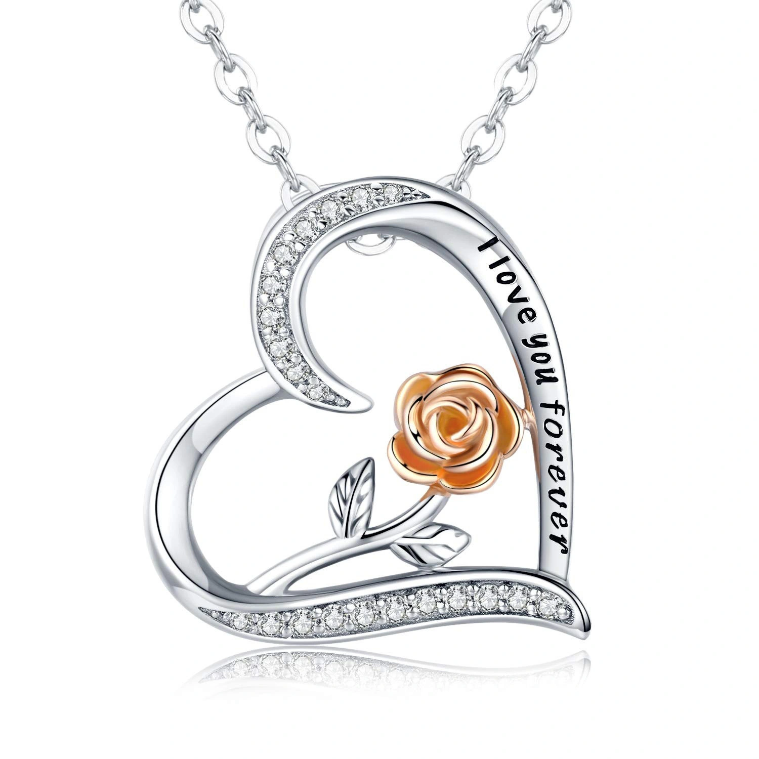 Hainon rose gold Pendant necklace for Women Love Heart letter Mother's day Gifts rose flower Necklace Custom 1