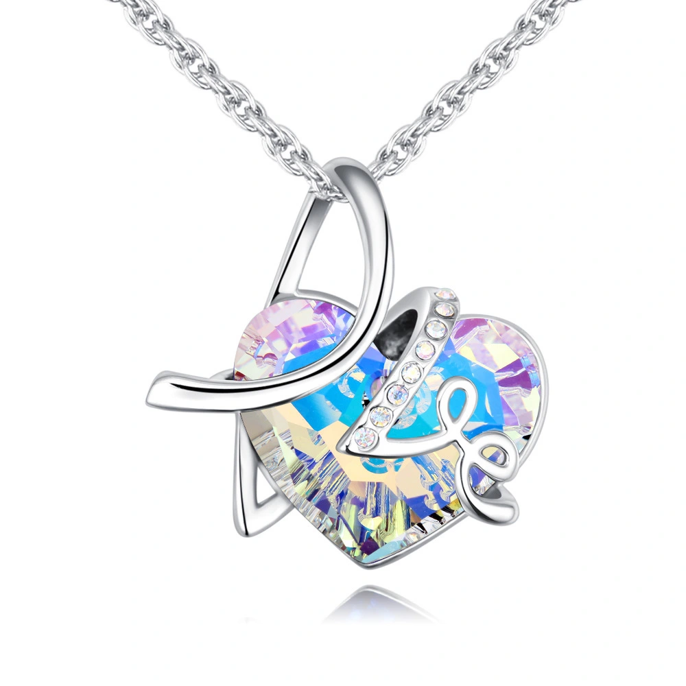 Hainon Hot selling crystal necklace creative temperament LOVE letter diamond pendant necklace jewelry 1
