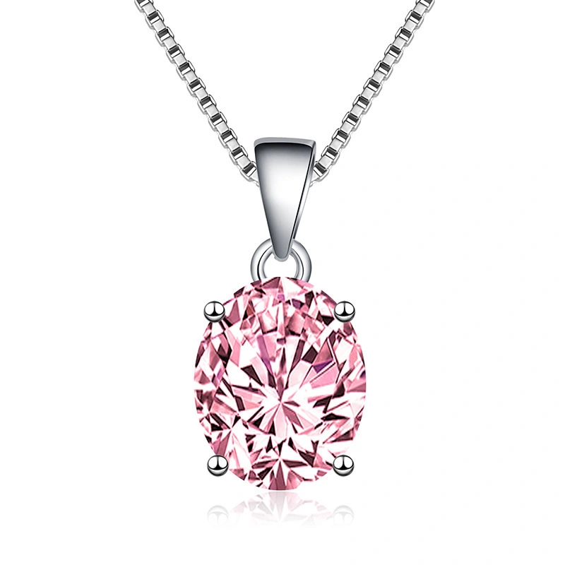Hainon necklace jewelry women Pink white yellow blue zircon Oval Stainless steel necklace Low price spot wholesale 1