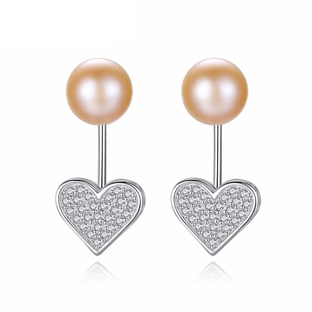 Hainon new design Imitation round pearl stud Earrings with heart zircon Gifts for Girls Gift card flannel bag set 1
