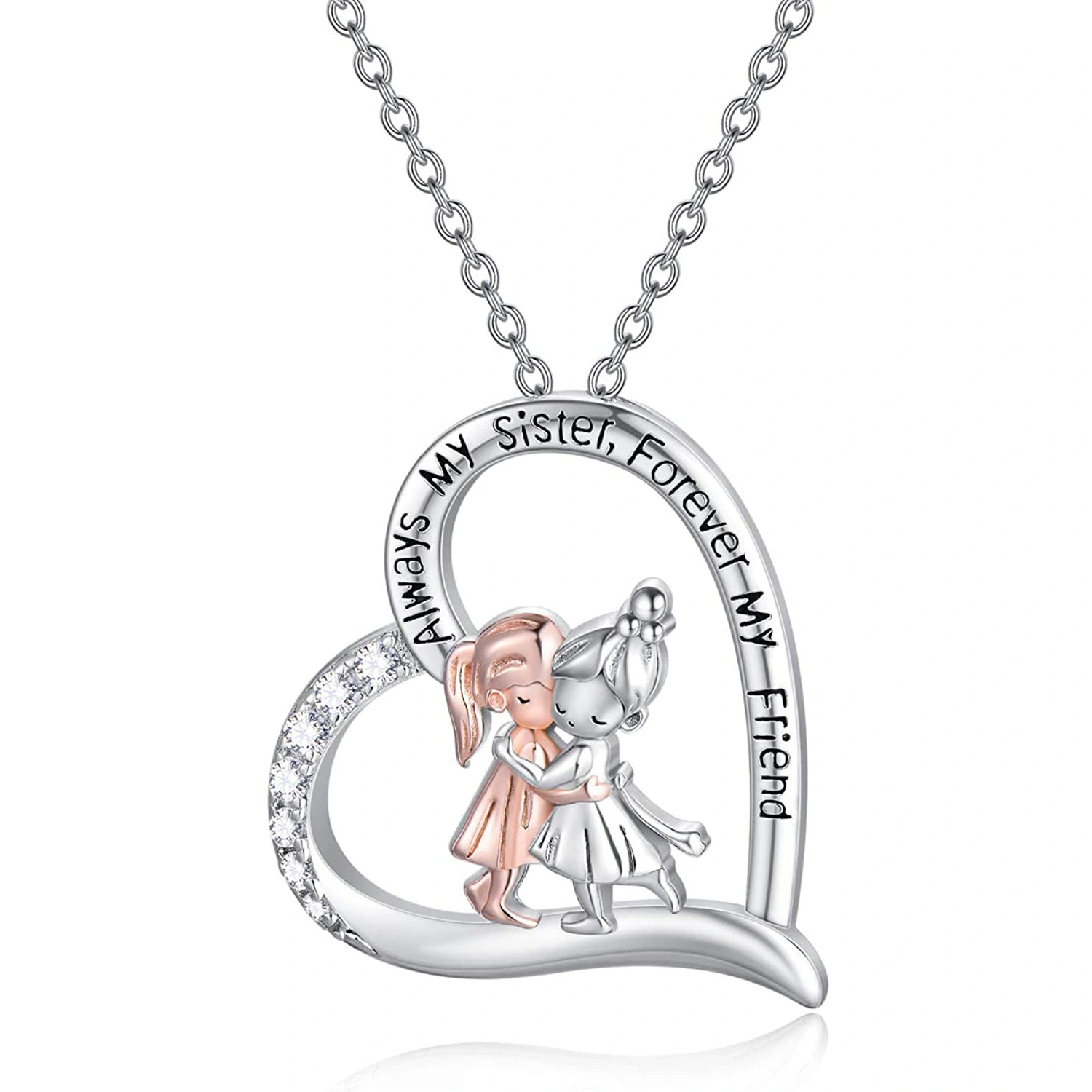 Hainon sister Necklace Jewelry always my sister forever my friend gift for sister Gift card flannel bag set 1
