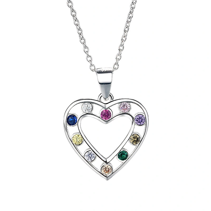 Hainon fashion sterling silver s925 love heart female pendant necklace  sterling silver colorful diamond necklace 1