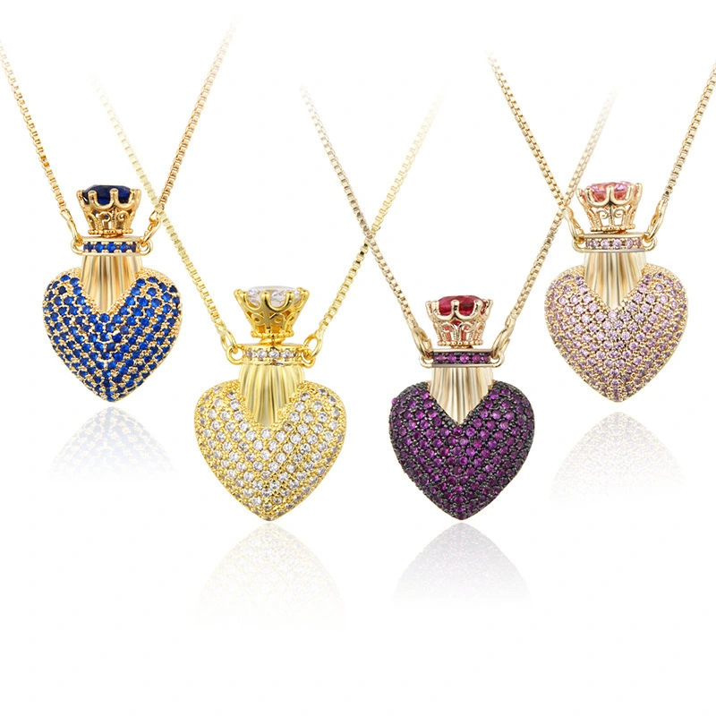 Hainon European and American heart necklace perfume bottle pendant with zircon full diamond love necklace wholesale 1