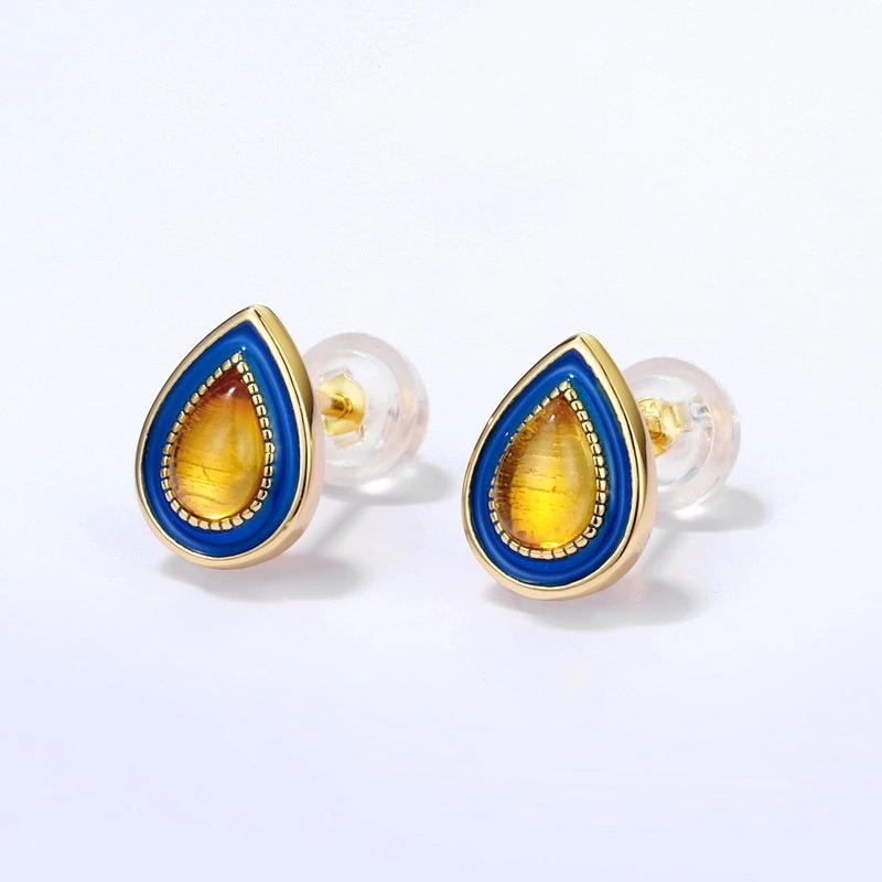 Hainon Fashion Gold Plated Blue Water Drop Stud Earrings Jewelry Engagement Party Earrings Gifts for Women 1