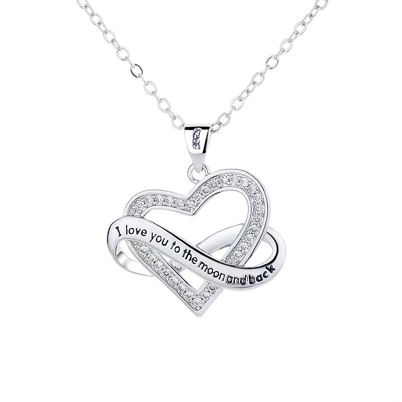 Hainon i  love you to the moon and back heart streamer winding necklace jewelry clavicle chain letter pendant 1