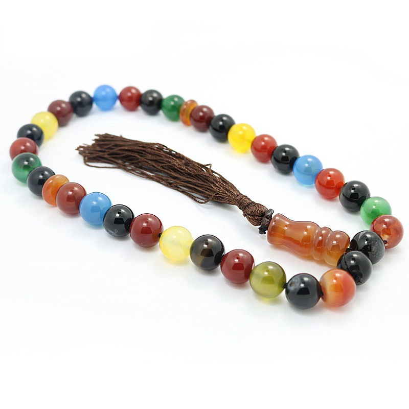 Rosary bead islamic bracelet Natural Stones 12MM 33 particle color Bead with Tassels Decor Prayer Beads 1