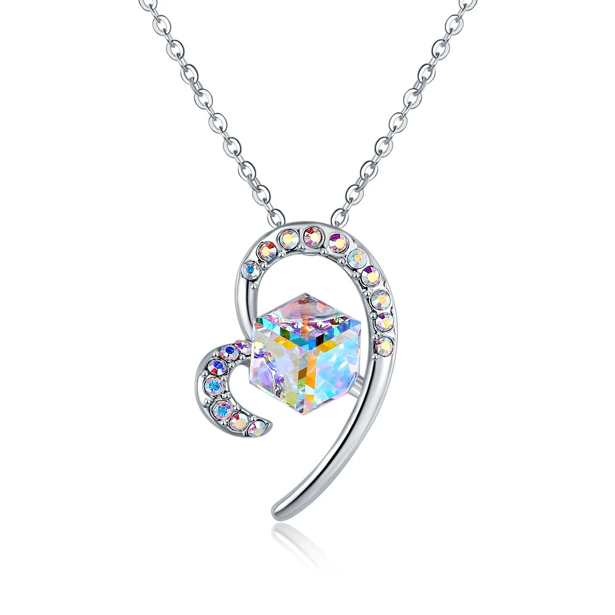 Hainon Colorful Love Valentine's Day Necklace Crystal Sugar Cube Clavicle Chain jewelry for girl wholesale 1