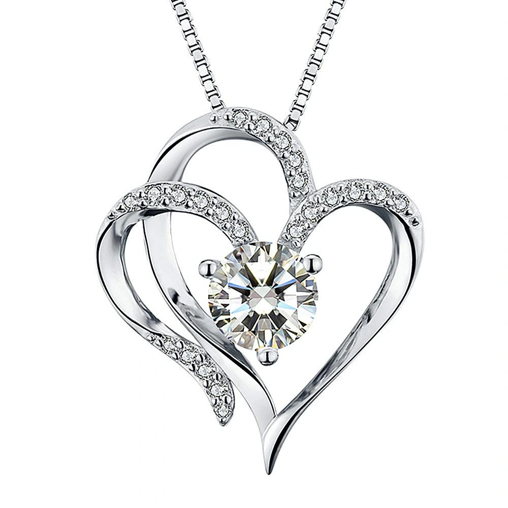 Hainon Double Heart Pendant Necklace Elegant Temperament Mutual Love Birthstone Pendant Diamond Heart Necklace 1