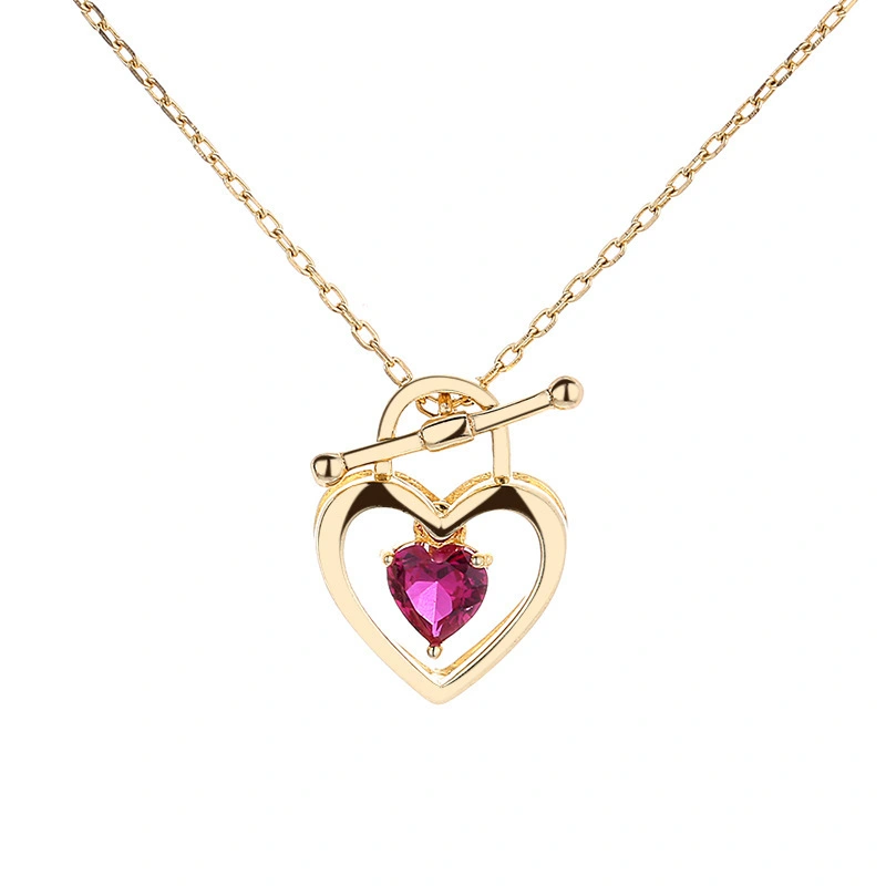 Hainon S925 sterling silver red zircon clavicle necklace romantic sweet love key pendant chain wholesale 1