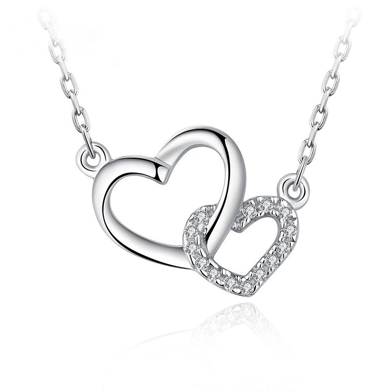 Hainon s925 sterling silver double heart necklace ladies clavicle chain pendant love birthday gift for girlfriend 1