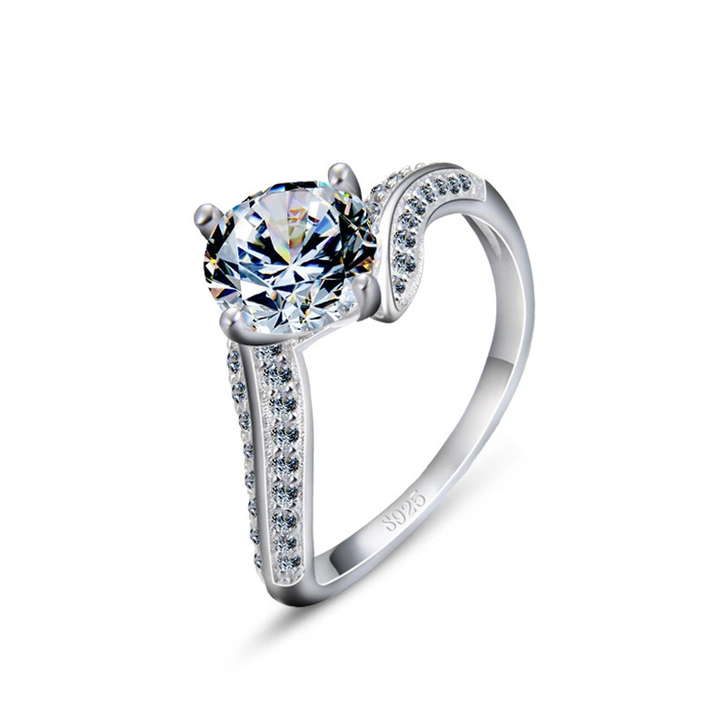Hainon sterling silver ring women white zircon 7.5mm Romantic Micro-inlaid silver rings wedding jewelry wholesale 1