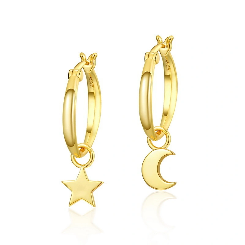 Hainon European Fashion Earrings Hot Sale Personality Gold Plated Cute Engagement Moon Star Pendant Dangle Earrings 1