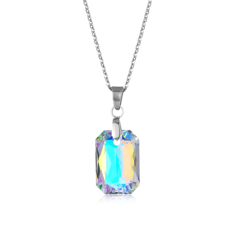 Hainon Stainless steel necklace purple Colorful Square Crystal women fashion Necklace gift wholesale 1