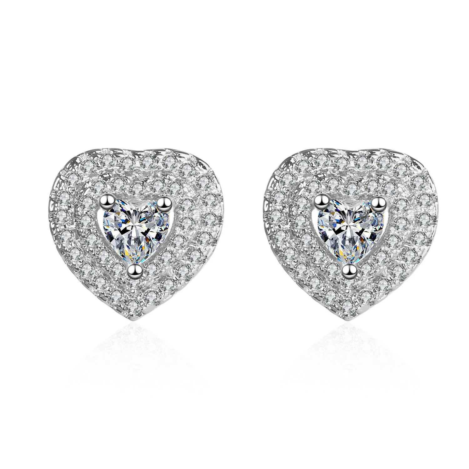 HEART Earrings 2021 jewelry Women Luxury double layer zircon 10mm stud earrings white gold plated earrings gift Hainon 1
