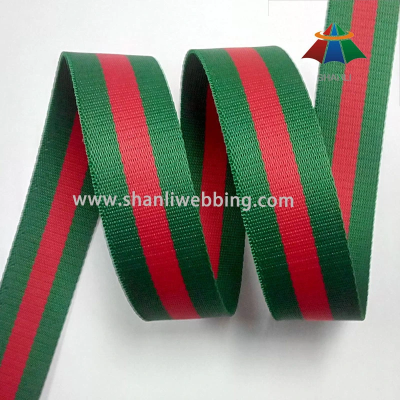 38mm Green Red Striped Polyester Webbing 1