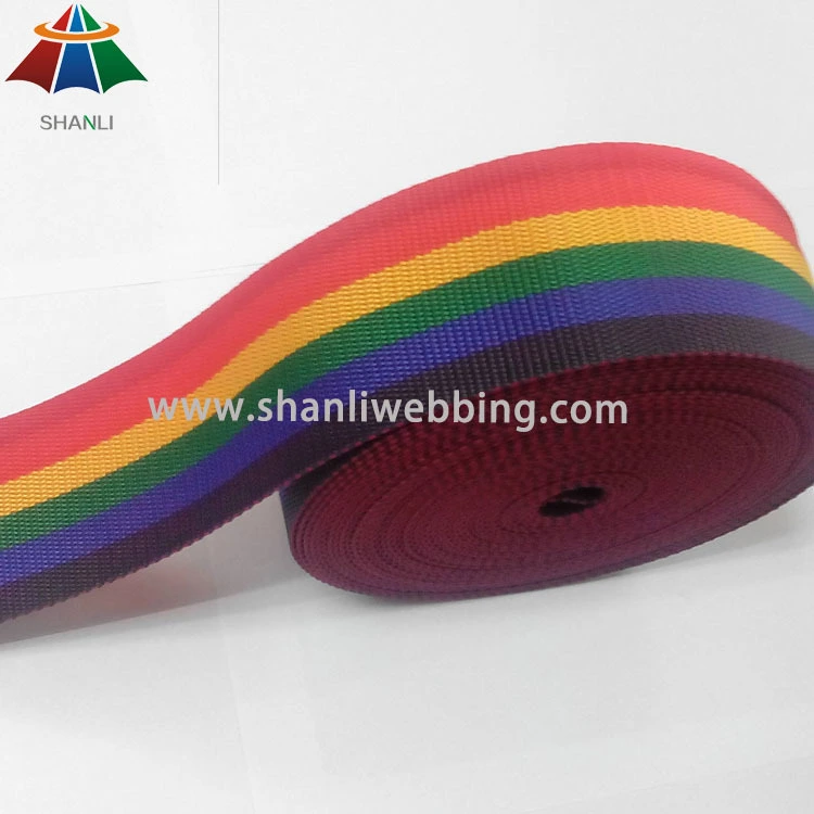 6cm Polypropylene Striped Rainbow Webbing 1