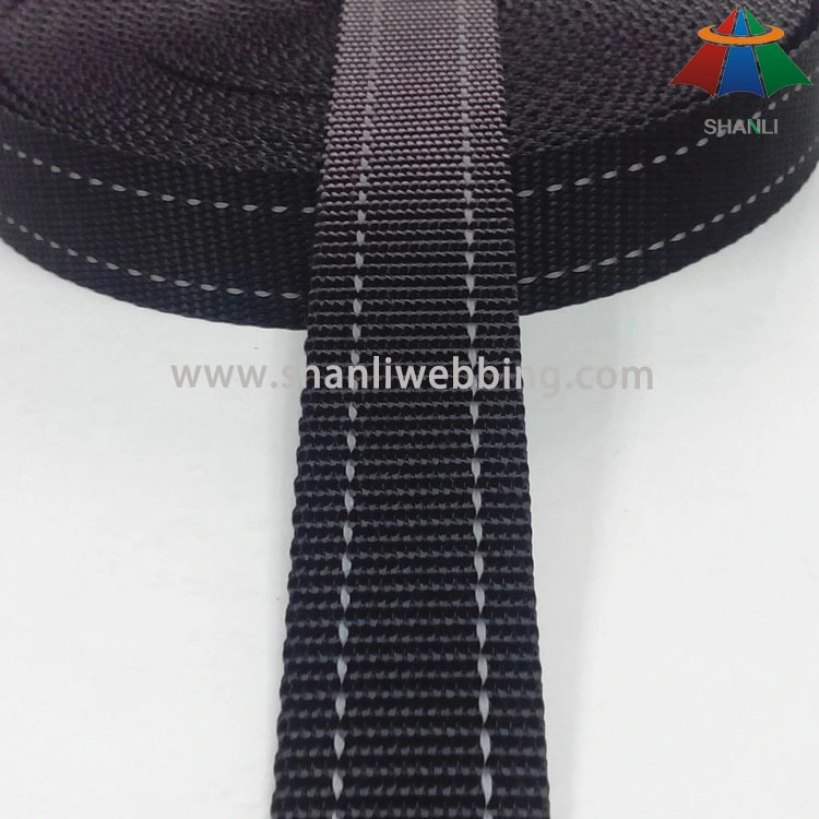 1 inch black two striped reflective polyester webbing for dog collar and leash 1
