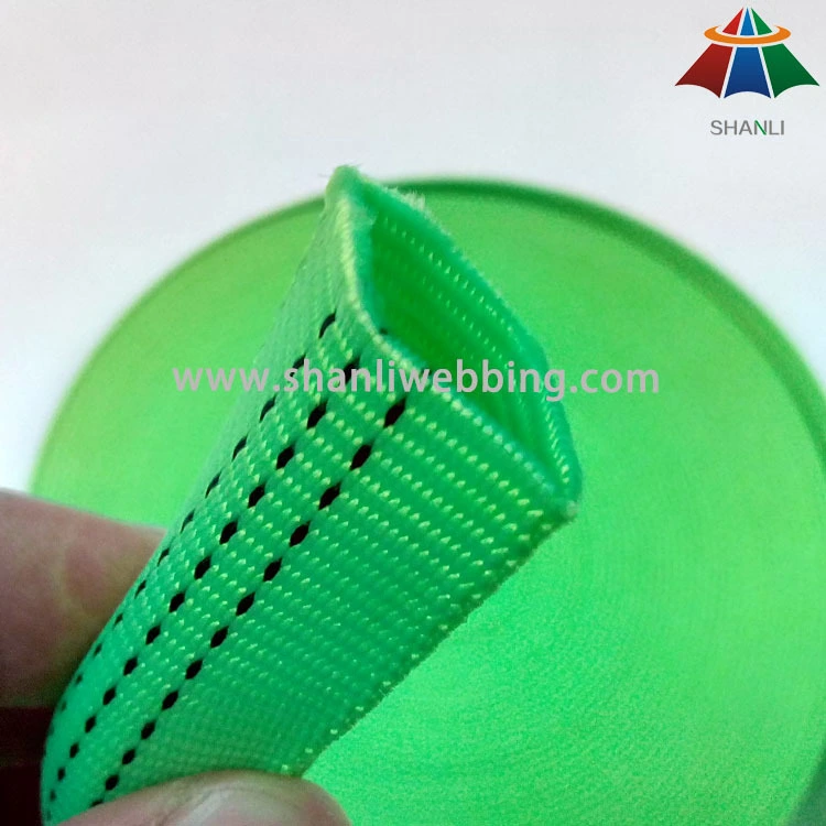 25mm lime green nylon tubular webbing with 3 tracer thread 1