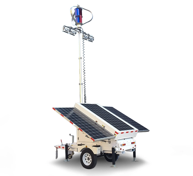 9m Telescopic Mast LED Food Light Wind Turbine Solar Trailer Mobile Hybrid Light Tower Para Abangan 1
